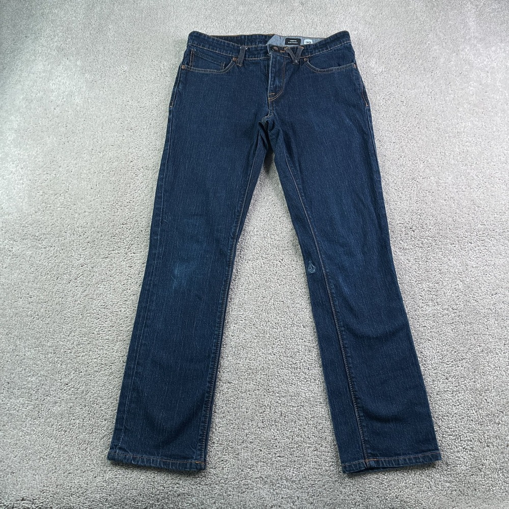 Volcom Jeans Mens 30x29 Blue Vorta Slim Straight Dark Wash Skater Stretch Denim